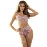 954109 Sutien + Chiloți cu Jartieră Design Floral Albastru S/M