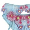 954109 Sutien + Chiloți cu Jartieră Design Floral Albastru S/M