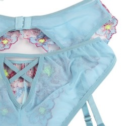 954116 BH + String met jarretels, blauw bloemmotief L/Xl