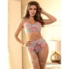 954116 BH + String met jarretels, blauw bloemmotief L/Xl