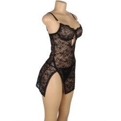 954185 Babydoll din Dantelă cu Bretele Ajustabile Negru S/M