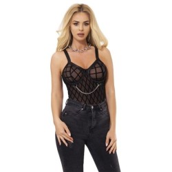 954277 Body Com Correntes + Ligas Preto L/Xl