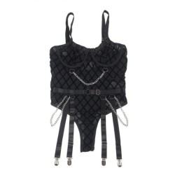 954277 Body Com Correntes + Ligas Preto L/Xl