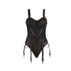 954277 Body Com Correntes + Ligas Preto L/Xl
