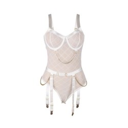 954291 Body Con Catene + Reggicalze Bianco L/Xl