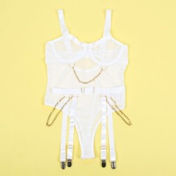 954291 Body Con Cadenas + Ligueros Blanco L/Xl