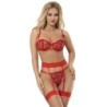 954321 Reggiseno + Perizoma + Giarrettiera Stampa Cuori Rosso S/M
