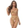 954352 Soutien-gorge + String + Jarretières Design Floral Jaune L/Xl