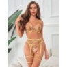 954352 Soutien-gorge + String + Jarretières Design Floral Jaune L/Xl