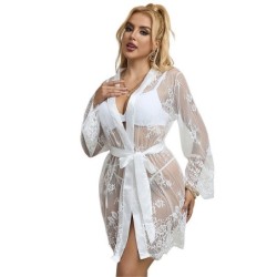 954376 Camicia da Notte a Maniche Lunghe con Design Floreale Bianco L/Xl