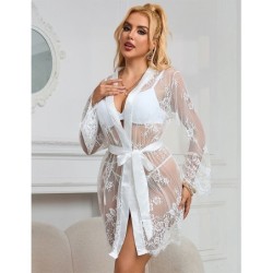 954376 Camicia da Notte a Maniche Lunghe con Design Floreale Bianco L/Xl
