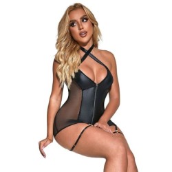 954444 Sexy Netz-Kleid Schwarzes Leder S/M