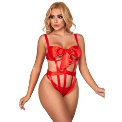 954468 Kūno seksualus nėriniuotas su raudonu kaspinu S/M