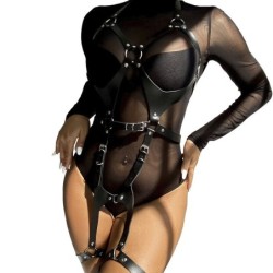 Imbracatura Corpo Intero Con Fibbie Pelle Nera Taglia Unica