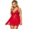 Babydoll mit Schleife und roter Blumenspitze S/M