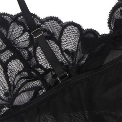Reguleeritavate Rihmadega Ja Õie Mustriga Läbipaistev Pitsist Must Babydoll L/Xl
