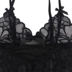 Babydoll Com Alças Ajustáveis E Estampa Floral De Renda Transparente Preto S/M