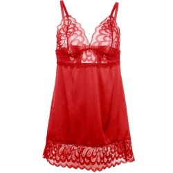 Satenasta Babydoll s Čipko Rdeče Barve L/Xl