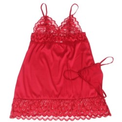 Satenasta Babydoll s Čipko Rdeče Barve L/Xl
