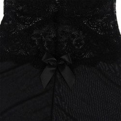 Babydoll Tyl Látka Krajkový Detail a Květina Černá L/Xl