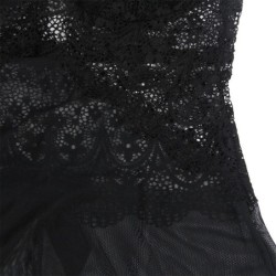 Babydoll Tecido De Tule Detalhe Renda E Flor Preto L/Xl
