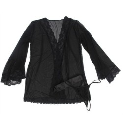 Vestaglia in Tessuto Trasparente Dettaglio Pizzo Nero L/Xl