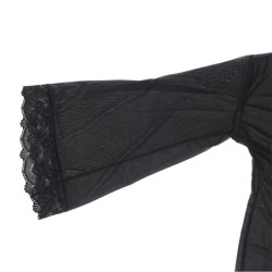 Permatomos audinys Chalatas su nėrinių detalėmis Juodas L/Xl