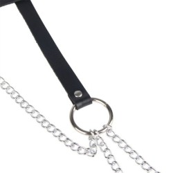 Bælte Med Kæder Ringe Sort Læder One Size
