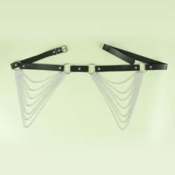 Cinturon De Cadenas Cuero Negro Talla Única