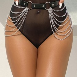 Cinturon De Cadenas Cuero Negro Talla Única