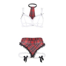 Seksikas koolitüdruku kostüüm rinnahoidjaga L/Xl