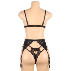 3-Piece Bra + Suspender Belt + Thong Set L/XL