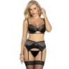 3-delige set beha + string + jarretel kant zwart L/XL