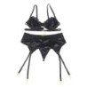 3-delige set beha + string + jarretel kant zwart L/XL