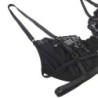 Set De 3 Piezas Sujetador + Tanga + Liga Encaje Negro L/Xl