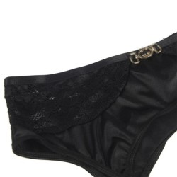 Ensemble 3 Pièces Soutien-Gorge + String + Jarretière Dentelle Noir L/Xl