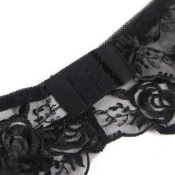 3-osainen setti Rintaliivit + Stringit + Sukkanauhaliivi Musta Kukkaprintti L/Xl
