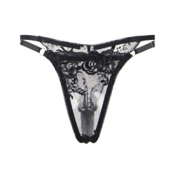 Set De 3 Piezas Sujetador + Tanga + Liga Estampado Floral Negro L/Xl