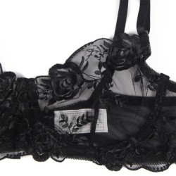 3-delige set beha + string + jarretel met zwarte bloemenprint L/XL