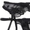 Set van 3 Stuks Beha + String + Jarretel met Bloemenprint Zwart S/M