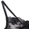 Set di 3 Pezzi Reggiseno + Perizoma + Giarrettiera Stampa Floreale Nero S/M