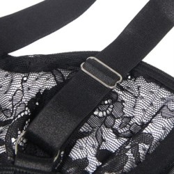 Teddy su juostos detale, nėriniais ir dirželiais, juodas, L/Xl