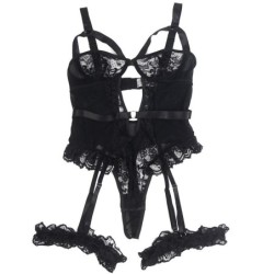 Teddy Com Liga Detalhe Rendas E Tiras Preto S/M