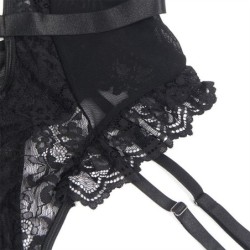 Teddy med Strømpebånd Detalje Blonder Og Stropper Sort S/M