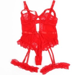 Teddy With Garter Lace Detail And Red Straps L/Xl