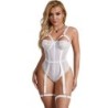Teddy avec Jarretière Détail Bandes Poitrine Blanc S/M