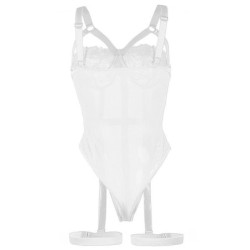 Teddy avec Jarretière Détail Bandes Poitrine Blanc S/M