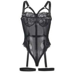 Teddy med Strømpebånd Detalje Stropper Bryst Sort L/Xl