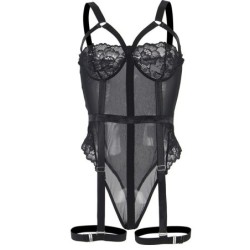 Teddy med Strømpebånd Detalje Stropper Bryst Sort L/Xl