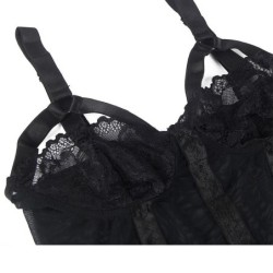 Teddy med Strømpebånd Detalje Stropper Bryst Sort L/Xl